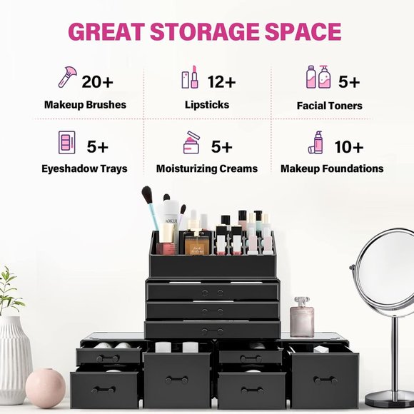 Acrylic Makeup Storage Box with 9 Drawer for Lipstick Jewelry and Makeup Brushes - Picture 5 of 8